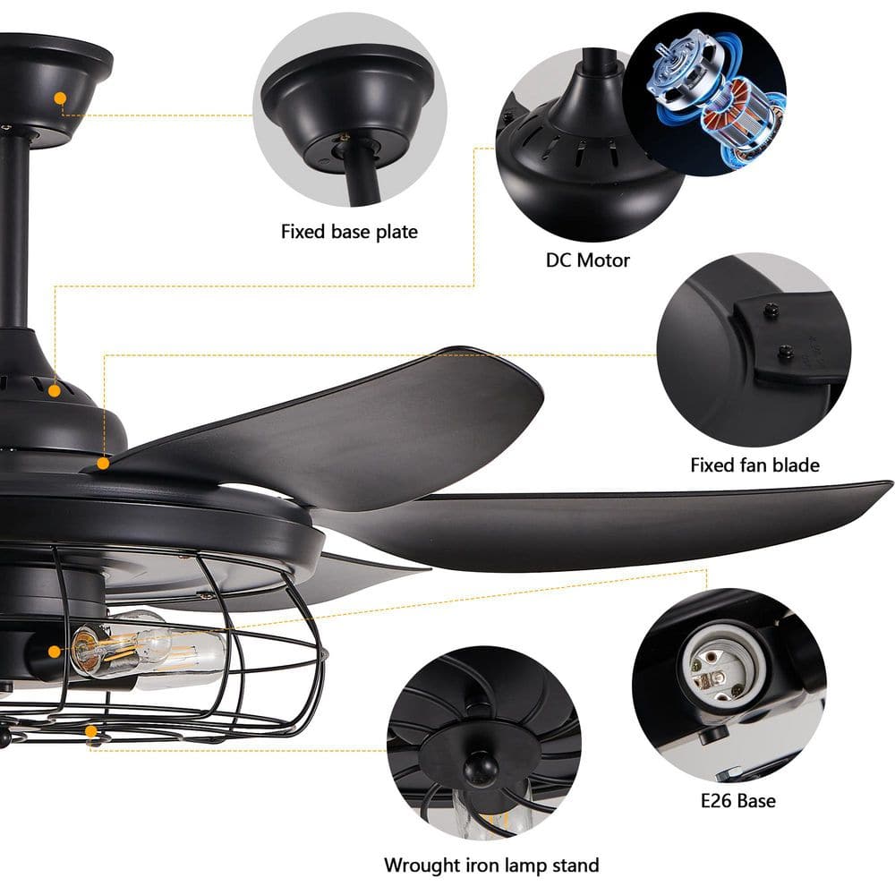 Matte Black 52'' Ceiling Fan with LED Light and Remote