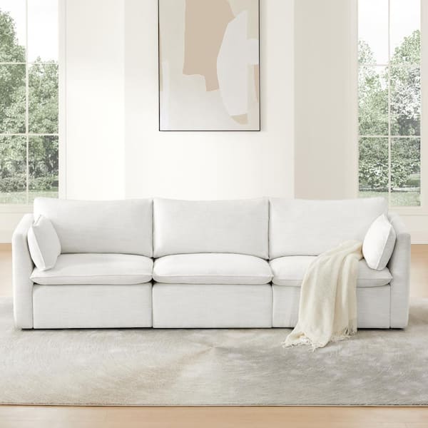Spruce & Spring Nereidix 114 in. 3-Piece Fabric Modern Sofa Sectional Sofa in Cream with Arms for Living Room