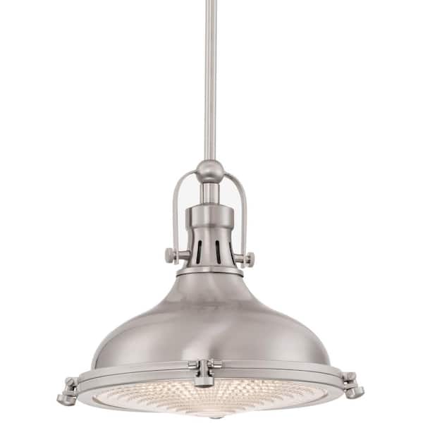 Kira Home Beacon 60-Watt 1-Light Brushed Nickel Transitional Pendant Light with Brushed Nickel Shade, No Bulb Included