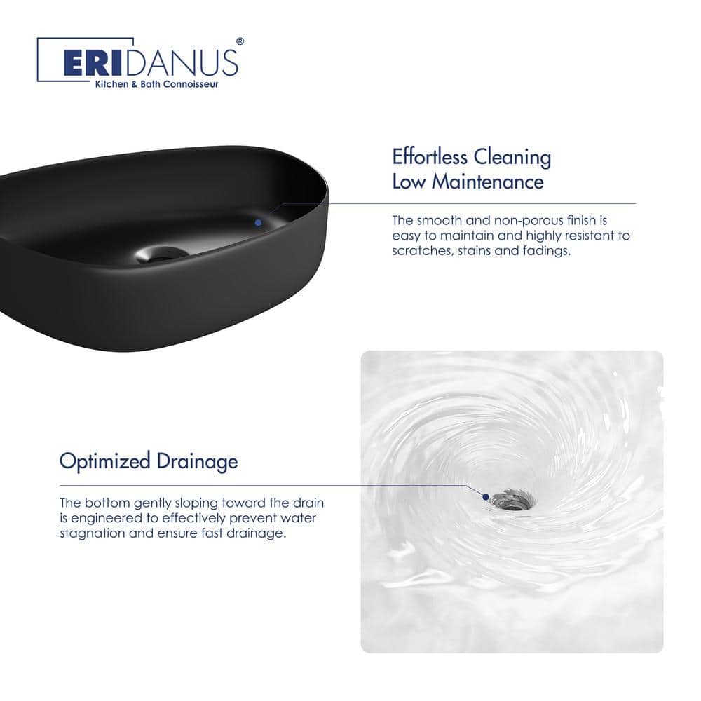 Zermatt 22" Matte Black Ceramic Irregular Vessel Sink
