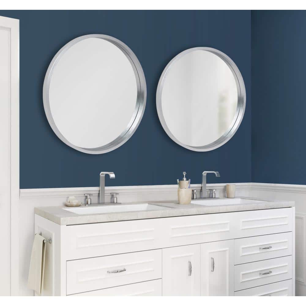 Elegant Round Wood and Silver 24" Wall Mirror