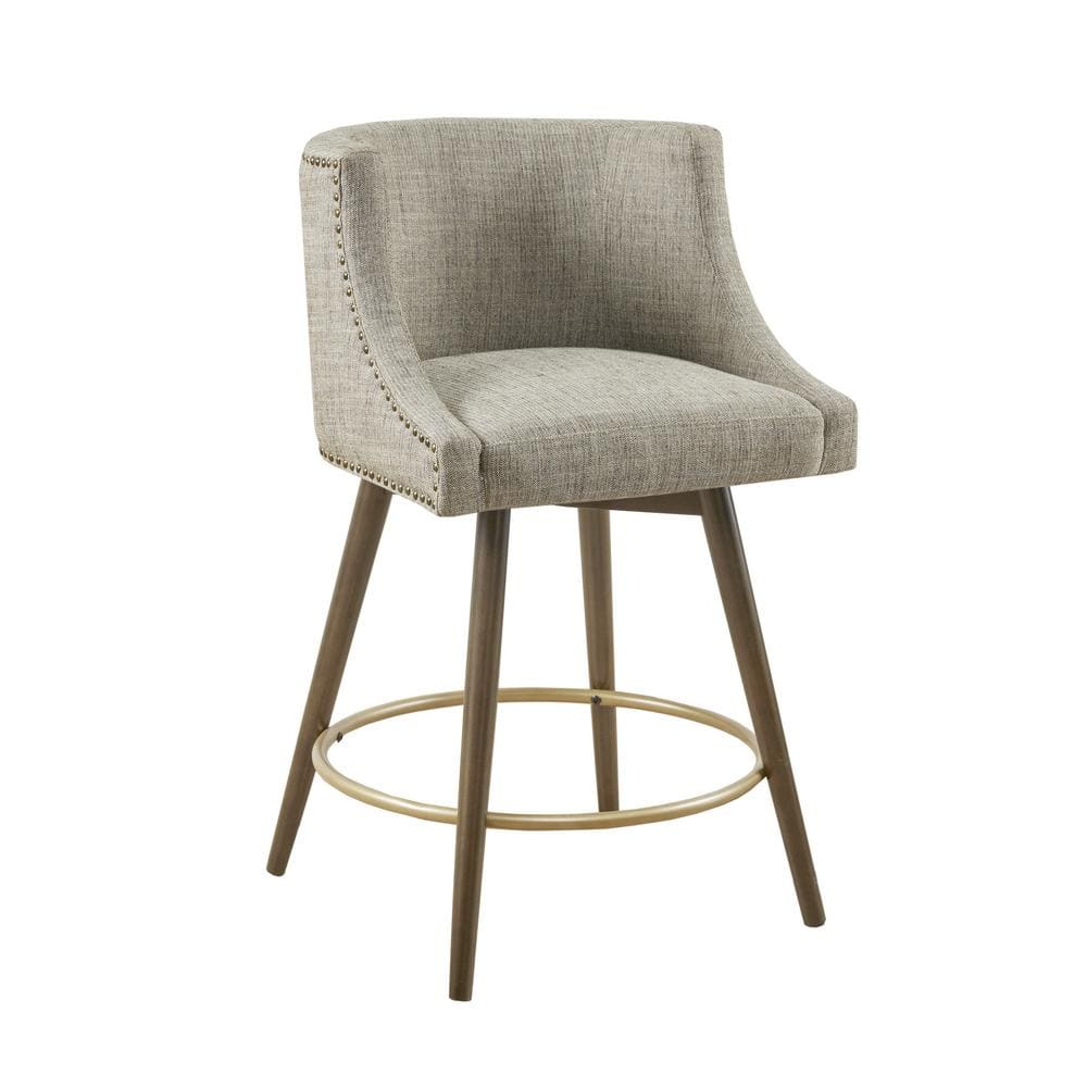 Grey Multi Tweed Swivel Counter Stool with Walnut Wood Legs