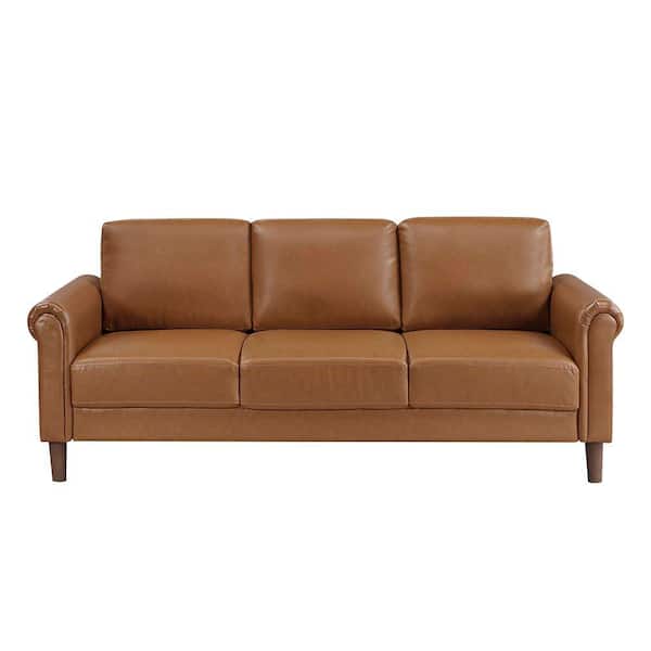 Walterboro 79 in. W Rolled Arm Faux Leather Rectangle Sofa in Brown