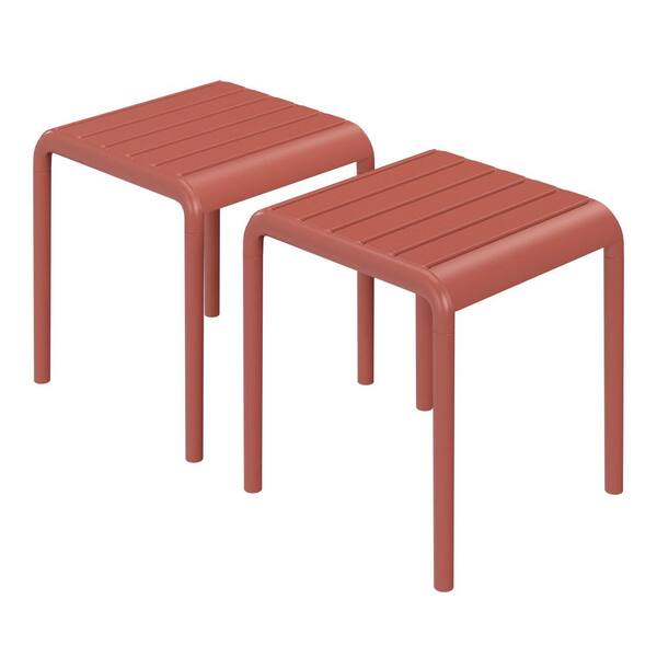 Frond and Form Modern Slatted Outdoor Patio Poly Plastic Side Table (Set of 2), Red