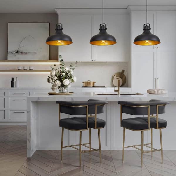 1-Light Black Farmhouse Pendant Lights with Metal Shade, Adjustable Height, Kitchen Island (3-Pack, Bulb Not Included)
