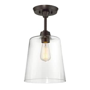 Meridian 10 in. W x 17 in. H 1-Light Oil Rubbed Bronze Semi-Flush Mount Ceiling Light with Clear Glass Shade