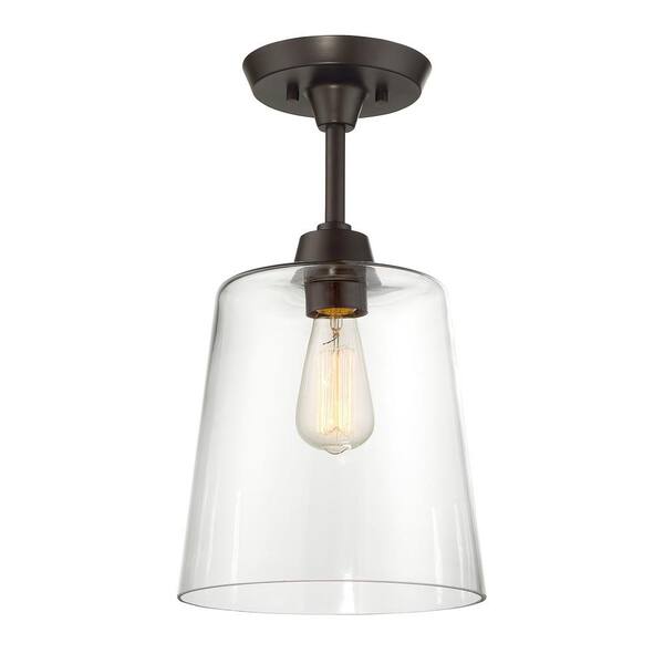 Savoy House Meridian 10 in. W x 17 in. H 1-Light Oil Rubbed Bronze Semi-Flush Mount Ceiling Light with Clear Glass Shade