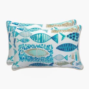 Tropical Blue Rectangular Outdoor Lumbar Throw Pillow 2-Pack
