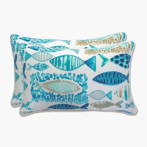 Pillow Perfect Tropical Blue Rectangular Outdoor Lumbar Throw Pillow 2-Pack