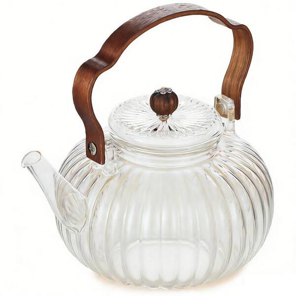 40 oz. 5-Cup Glass Pumpkin Teapot w/ Removable Infuser and Lid for Loose Leaf Blooming Tea, Stovetop and Microwave Safe