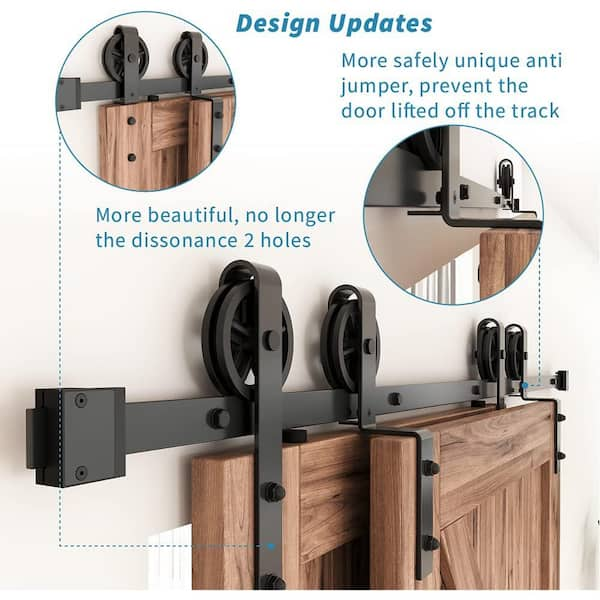 6 ft./72 in. Single Track Bypass Barn Door Hardware Double Doors Kit,  Heavy-Duty Sliding 1 Track Big Wheel Roller