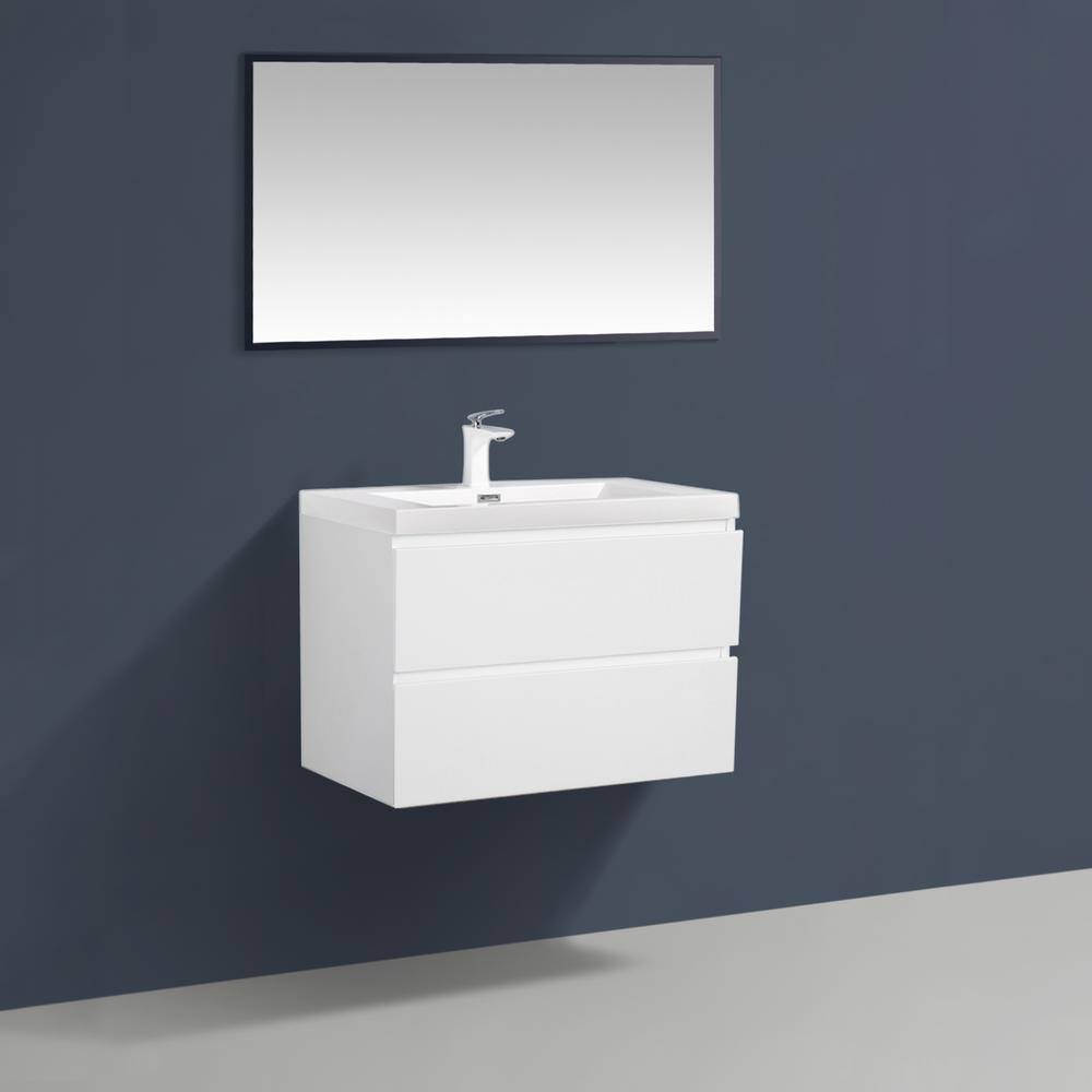 24 in. W x 19 in. D x 20 in. H Wall-Mounted Bathroom Vanity in High Glossy White with White Glossy Resin Top price history on PriceWatchPro