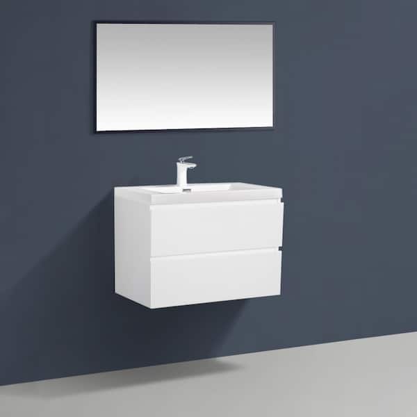 24 in. W x 19 in. D x 20 in. H Wall-Mounted Bathroom Vanity in High Glossy White with White Glossy Resin Top