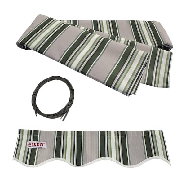 ALEKO Retractable 10 in. x 8 in. Patio Awning 10 ft. x 8ft. (3 m x 2.5 m) Multistripes Green