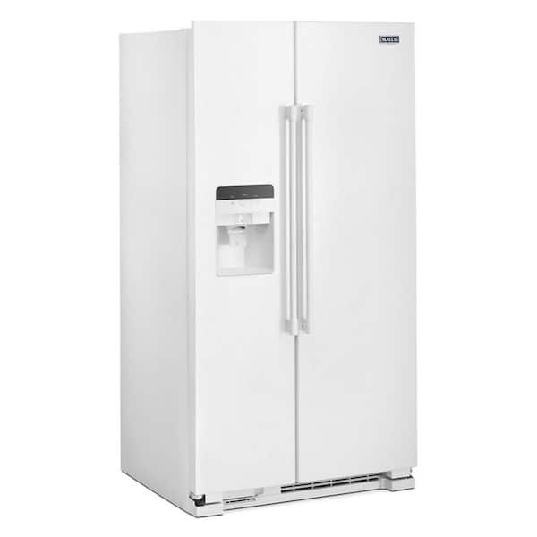 Maytag 25 cu. ft. Side by Side Refrigerator in White with Exterior Ice and Water Dispenser