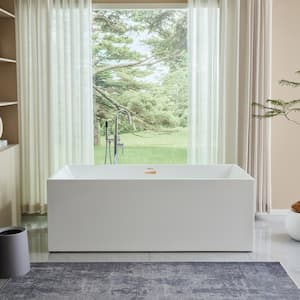 67 in. Acrylic Flatbottom Freestanding Bathtub in White/Titanium Gold
