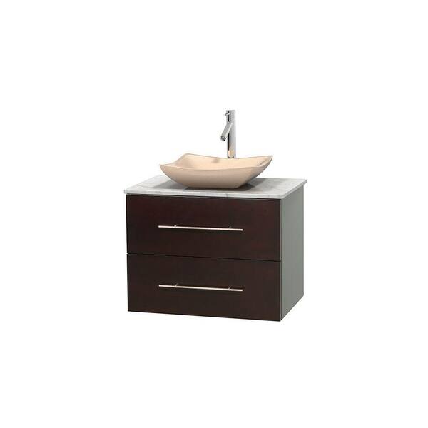 Wyndham Collection Centra 30 in. Vanity in Espresso with Marble Vanity Top in Carrara White and Sink