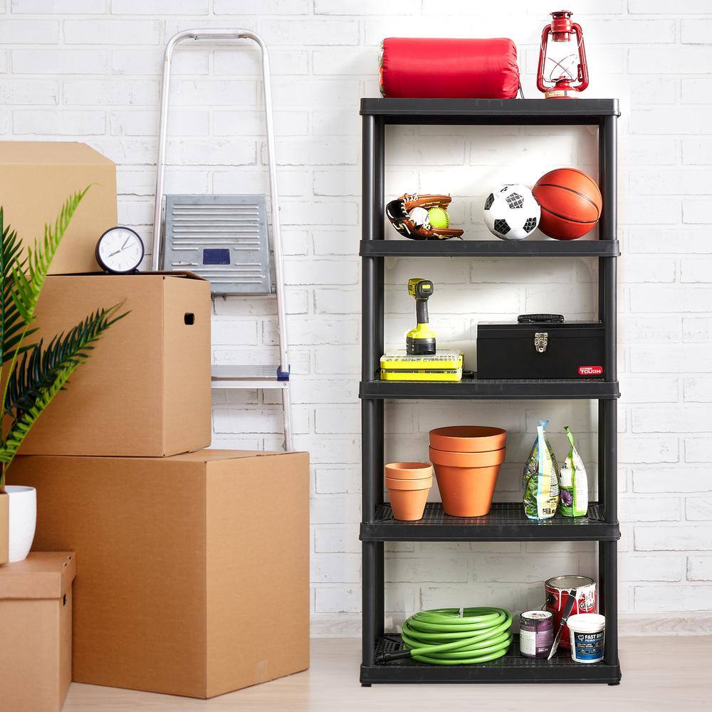 Sleek 5-Shelf Black Plastic Ventilated Storage Organizer, 32"x14"