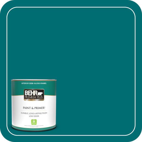BEHR PREMIUM PLUS 1 qt. #MQ6-35 Teal Motif Semi-Gloss Enamel Low Odor Interior Paint & Primer