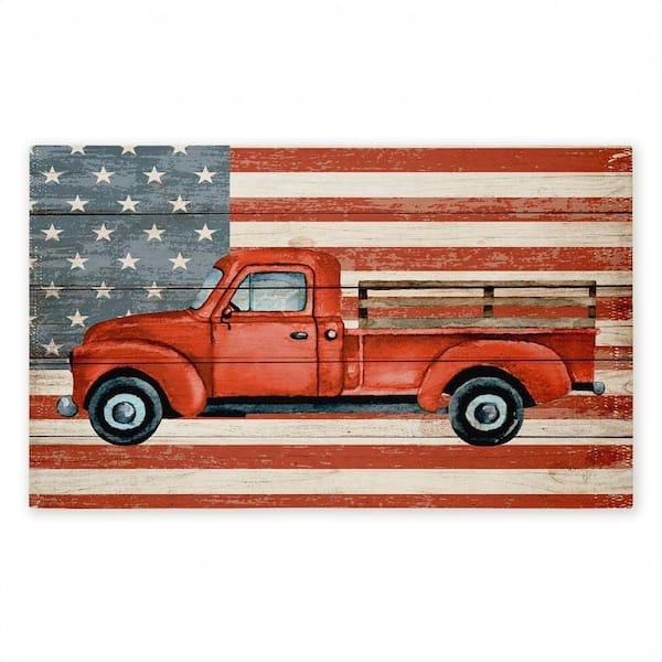 Patriotic USA Flag Truck Red 18 in. x 30 in. Polyester Non-Slip Outdoor Door Mat