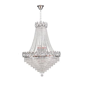 24 in. 9-Light Silver Modern Luxury Empire Style Adjustable Chain Crystal Chandelier with Crystal Shade