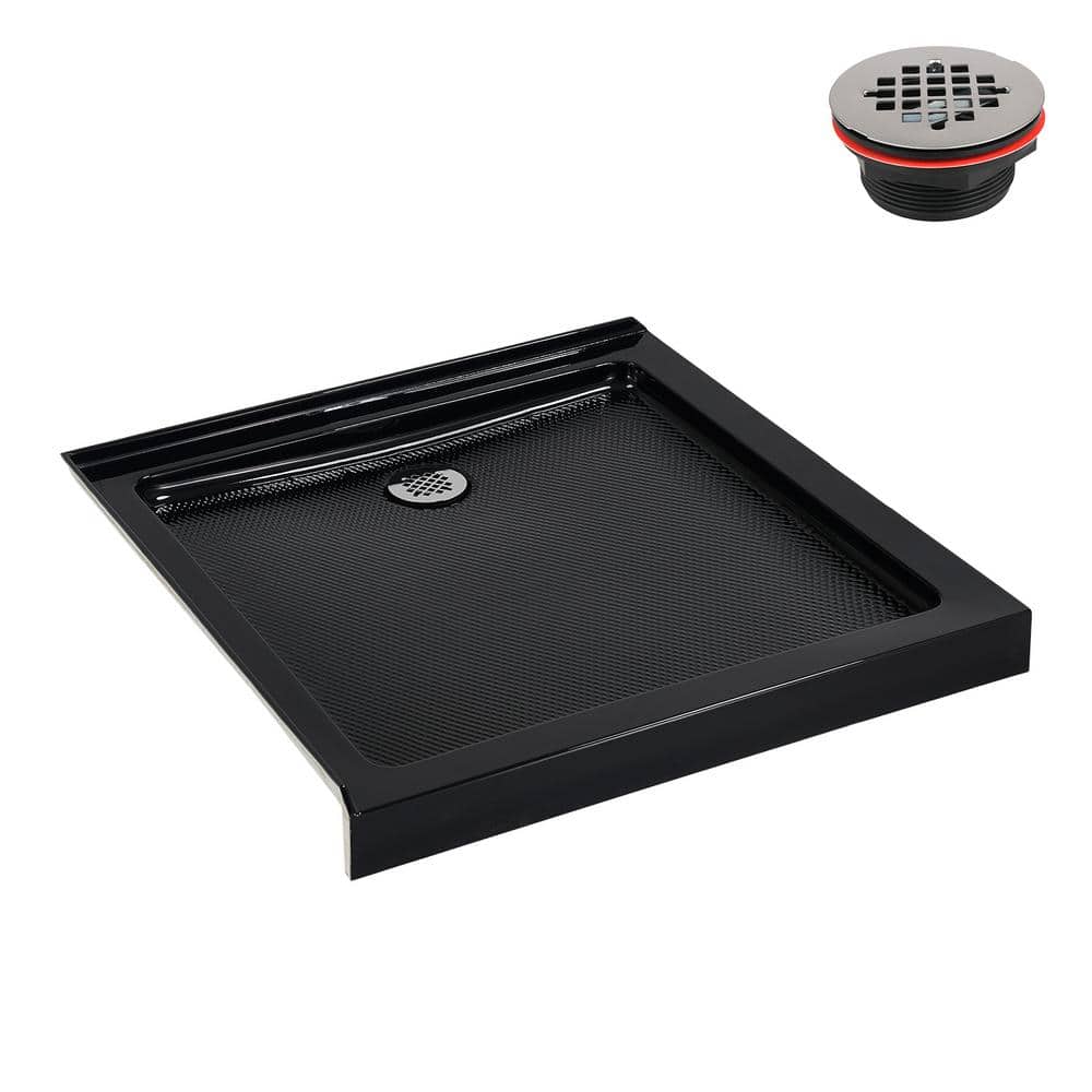 Glossy Black 36'' x 36'' Corner Acrylic Shower Base with Right Drain