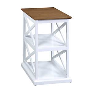 Coventry 14 in. W Driftwood/White Rectangle Wood Chairside End Table with Shelves