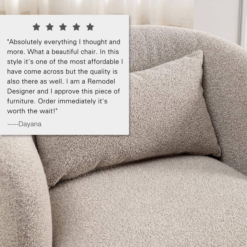 Taupe Boucle Upholstered Swivel Barrel Accent Chair