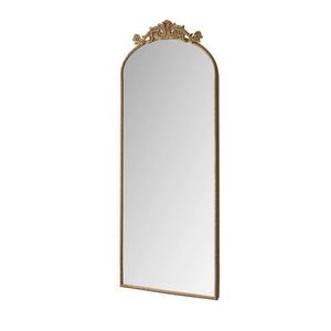 Bronze 24 in. W x 58 in. H Arched Metal Iron Framed Full Body Wall Mirror with Carved Applique on Top