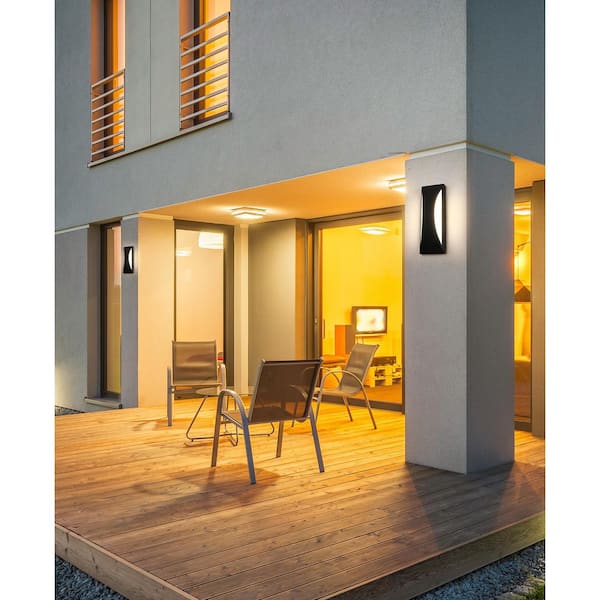 14 in. Black Outdoor Hardwired Wall Sconce with Integrated LED