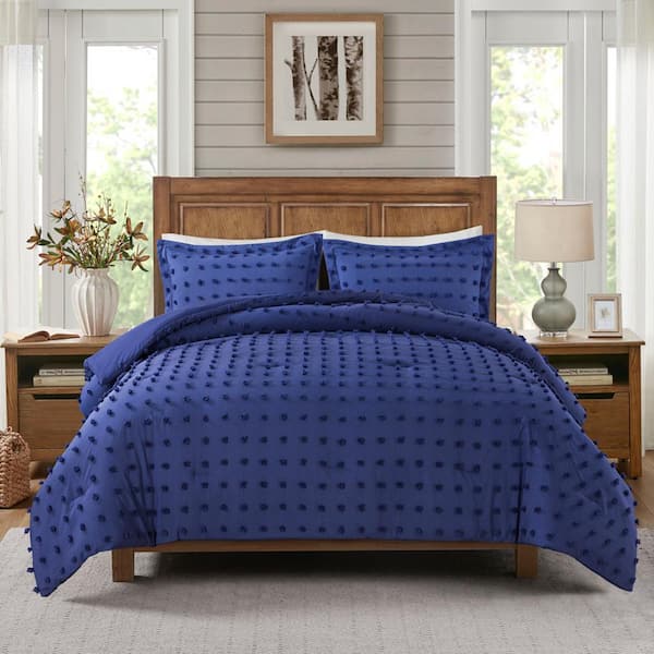 JML 3-Piece Navy Microfiber Queen Tufted Dot Comforter Set