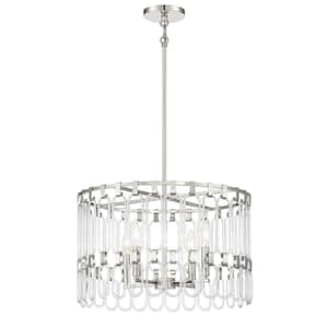Charming 4-Light Polished Nickel Cage Pendant to Semi-Flush Mount with Clear Glass Accents