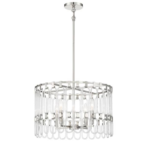 George Kovacs Charming 4-Light Polished Nickel Cage Pendant to Semi-Flush Mount with Clear Glass Accents