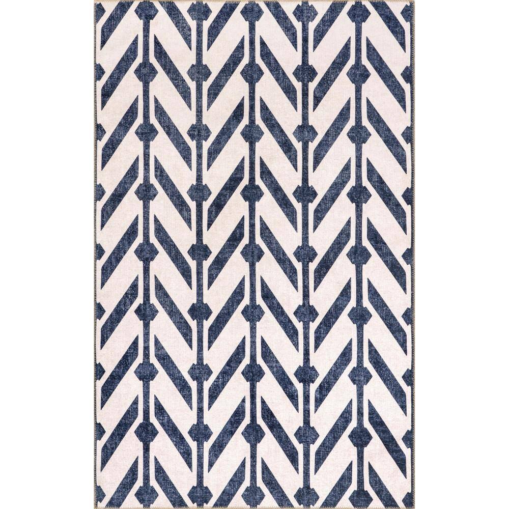 nuLOOM Lisanne Reversible Machine Washable Beige And Navy 8 ft. x 10 ft