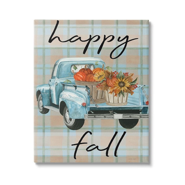 Stupell Industries Happy Fall Flower Truck byCindy Jacobs 1 Piece Unframed Graphic Print Travel Poster Art Print 20 in. x 16 in.