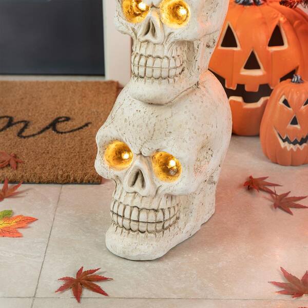 Glitzhome 25.50 in. H Ligted Halloween MGO Skull Porch Decor