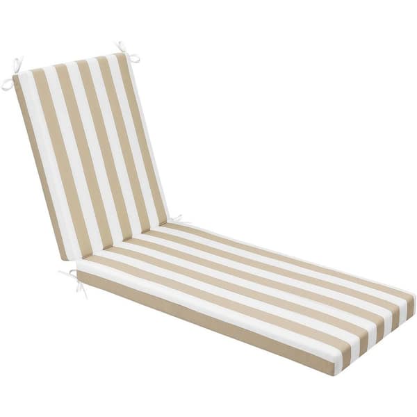 80 x 26 x 3 in. Light Yellow Stripe Outdoor Olefin Chaise Lounge Cushion with Ties