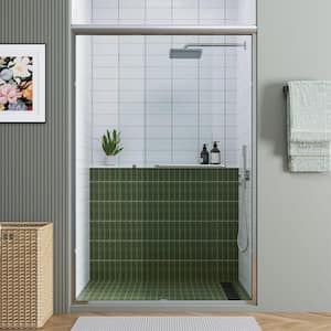 44 in. - 48 in. W x 72 in. H Double Sliding Semi-Frameless Shower Door in Brushed Nickel with Clear Glass