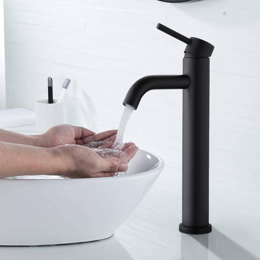 Matte Black Stainless Steel Single Handle Vessel Sink Faucet