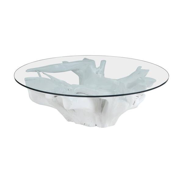 Titan Lighting Teak 47 in. Clear/White Large Round Glass Coffee Table