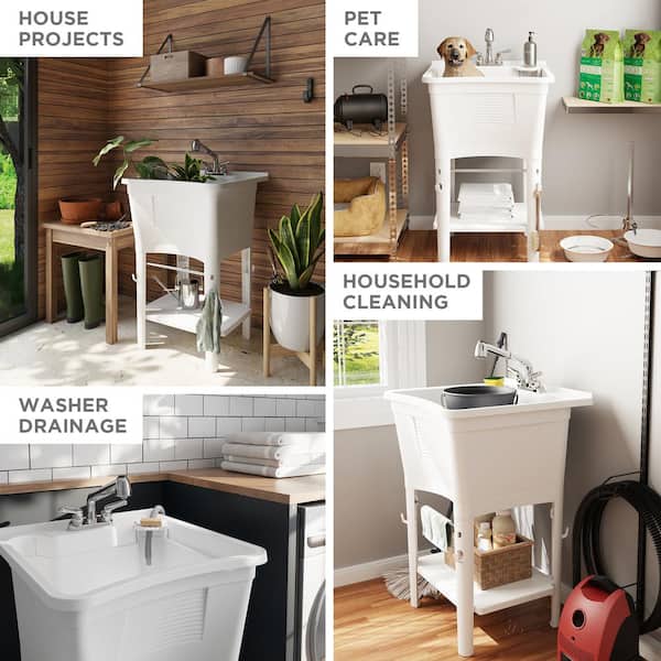 Glacier Bay 24.1 in. Laundry Sink Work Center with Pull-Out Faucet