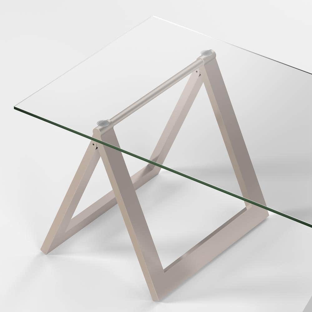 Modara 46" Satin Nickel Rectangular Metal and Glass Coffee Table
