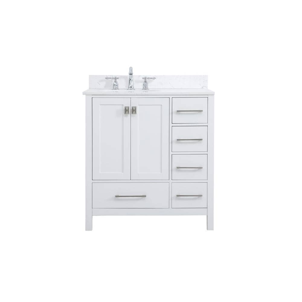 32 in. W Single Bath Vanity in White with Engineered Stone Vanity Top in Ca
