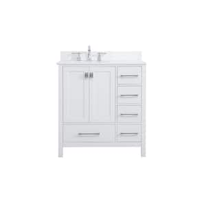 32 in. W Single Bath Vanity in White with Engineered Stone Vanity Top in Calacatta with White Basin with Backsplash