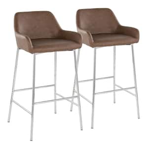 Daniella 30 in. Espresso Faux Leather, Chrome Metal Fixed-Height Bar Stool (Set of 2)