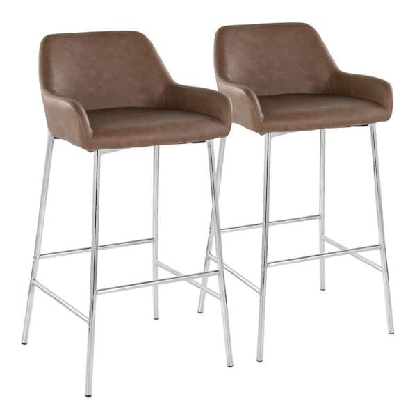 Lumisource Daniella 30 in. Espresso Faux Leather, Chrome Metal Fixed-Height Bar Stool (Set of 2)