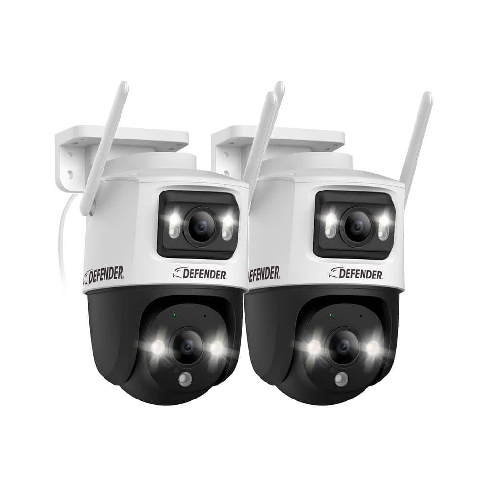 Dual Lens Plug-In Cameras 3K HD Indoor/Outdoor Smart AI PTZ Security Camera with Wi-Fi 6, and Color Night Vision -2 Pack -  Defender, IP10MDCB2