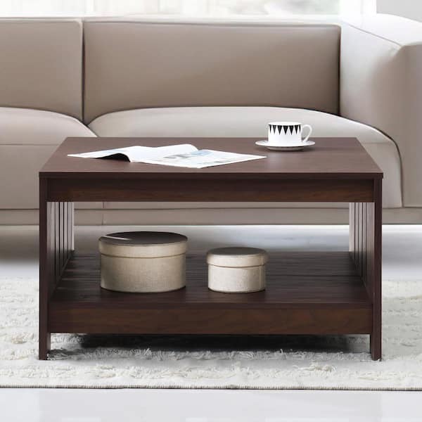 31.5 in. Walnut Square Wood Coffee Table