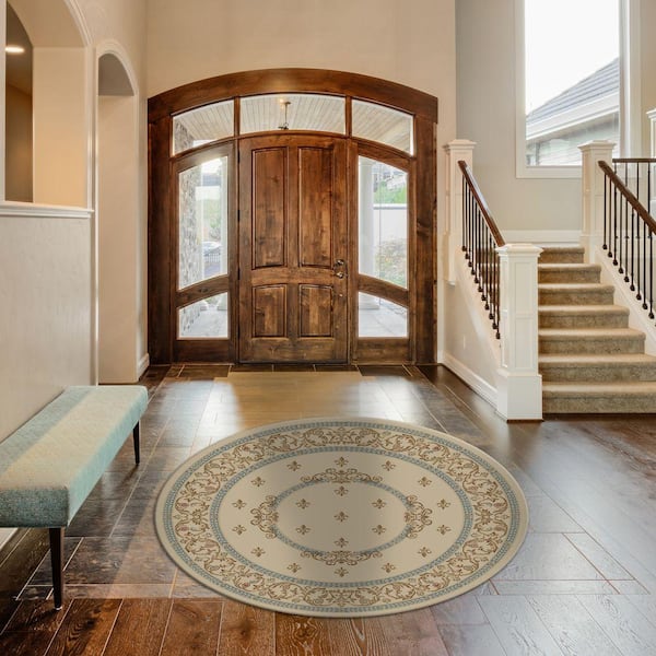 Jewel Fleur De Lysmedallion Ivory 5 ft. Round Area Rug