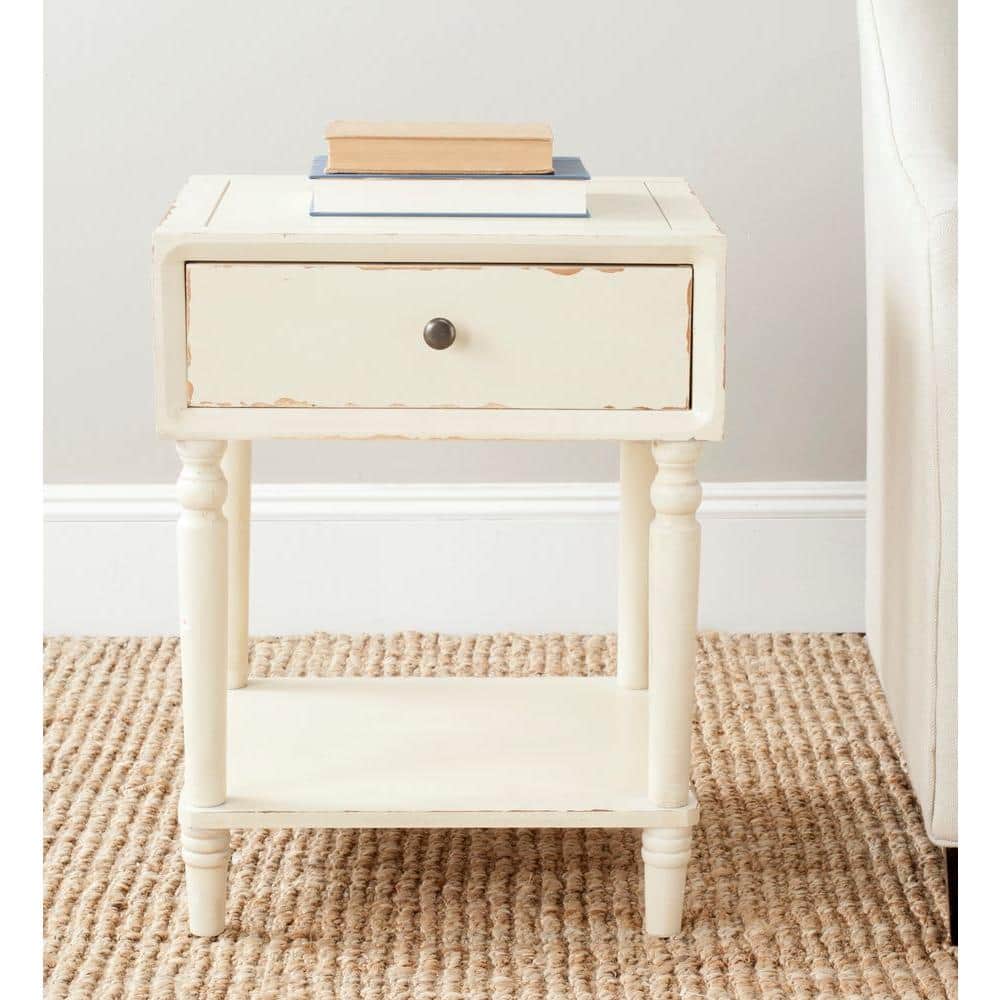Vanilla White Poplar Wood End Table with Storage